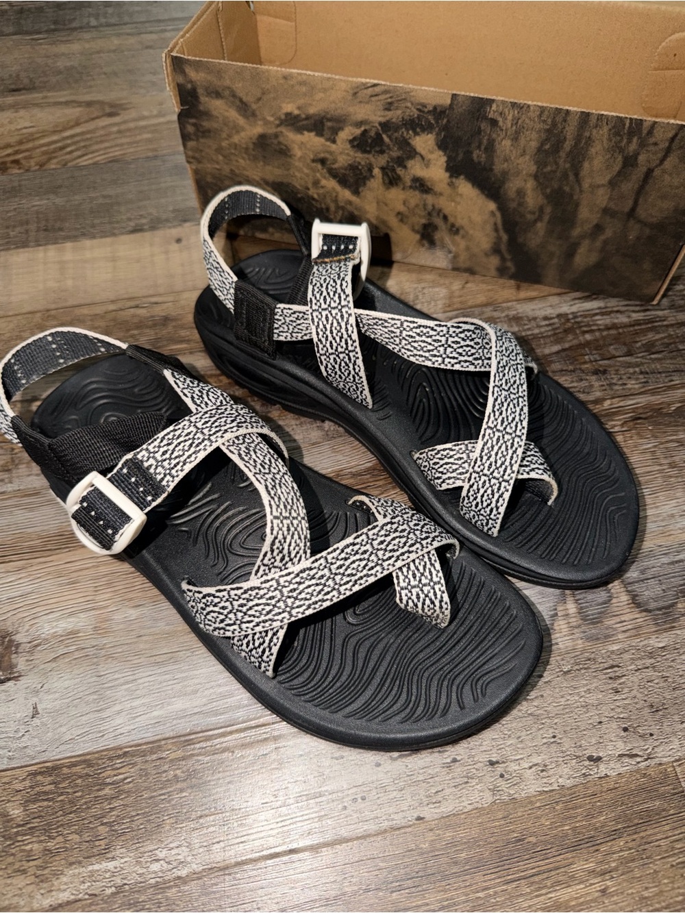 Chaco Women's Black Sandals with White Patterned Strap